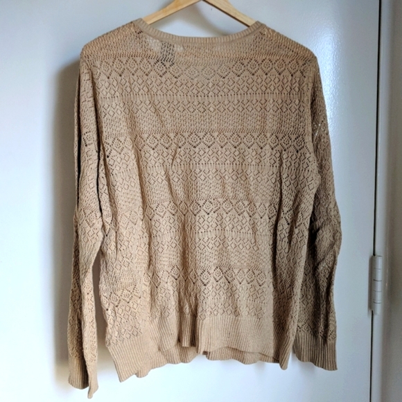 Vintage Liz Claiborne Tan Lace Knit Large Cardigan Meg Ryan 90s - Picture 2 of 10